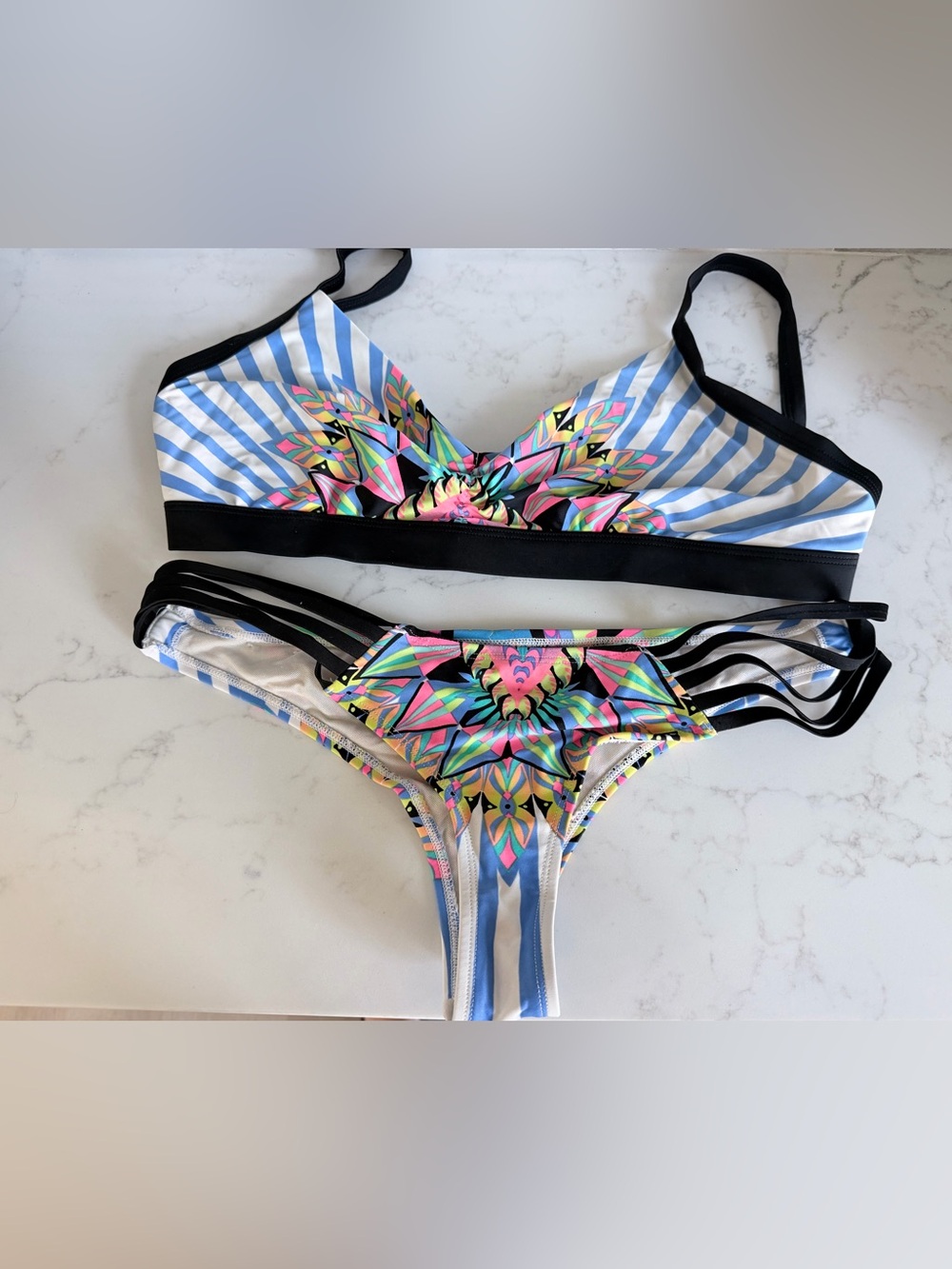 Two Piece Swimsuit in Multicolor Floral size S + extra pair of bottoms size M